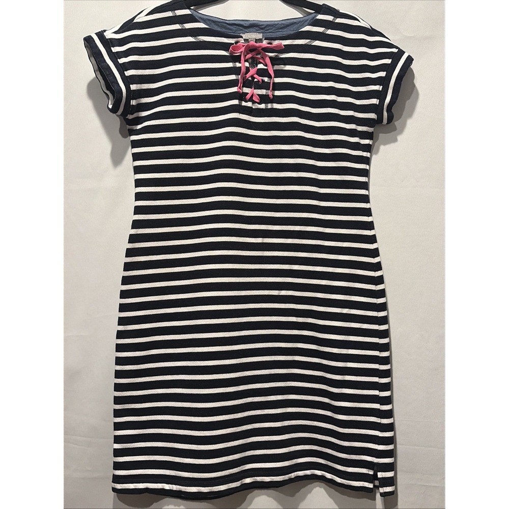 T by Talbots Striped Lace-Up Cotton Terry Dress Navy/White Cover-Up Small Petite